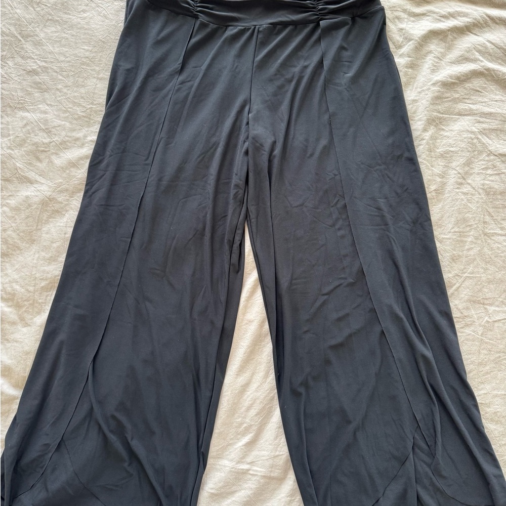 Aqua Green Black Wide Leg Pants Flowing Silhouette